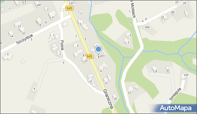 Korbielów, Graniczna, 9, mapa Korbielów