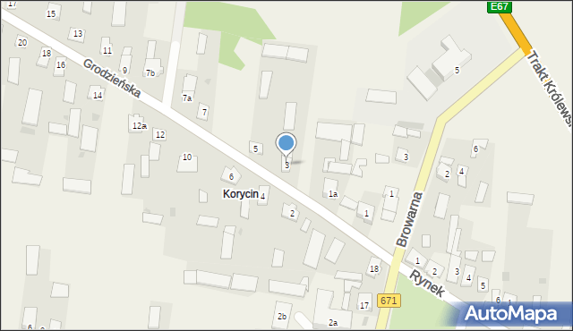 Korycin, Grodzieńska, 3, mapa Korycin