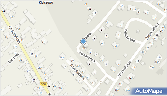 Kościan, Gryczana, 10, mapa Kościan