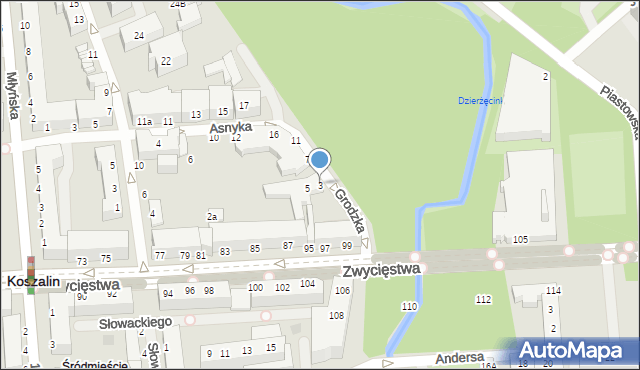 Koszalin, Grodzka, 3, mapa Koszalina