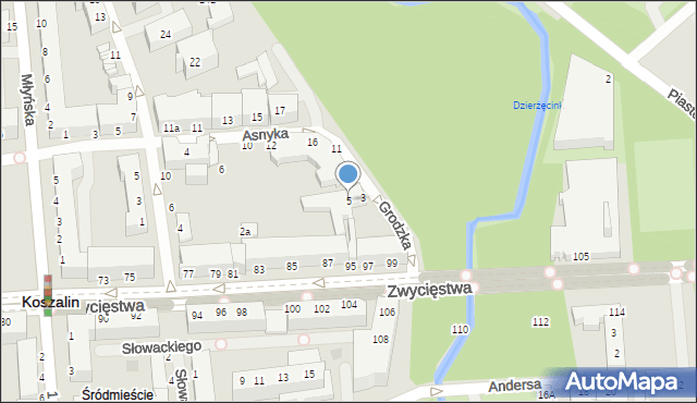 Koszalin, Grodzka, 5, mapa Koszalina
