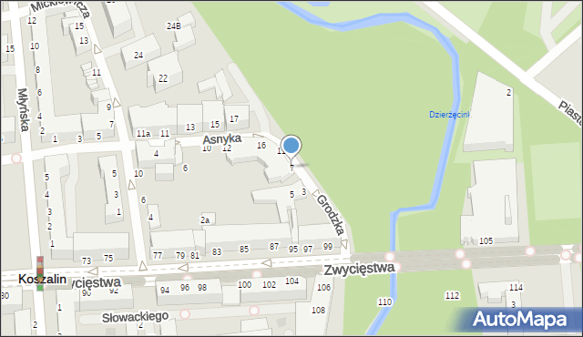 Koszalin, Grodzka, 7, mapa Koszalina