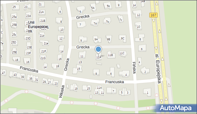 Koszalin, Grecka, 11A, mapa Koszalina