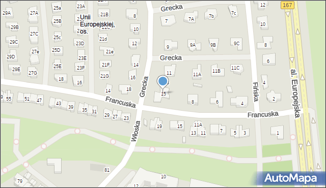 Koszalin, Grecka, 15, mapa Koszalina