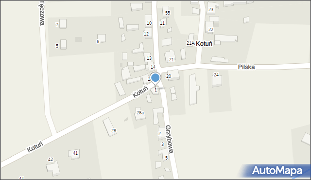Kotuń, Grzybowa, 1, mapa Kotuń