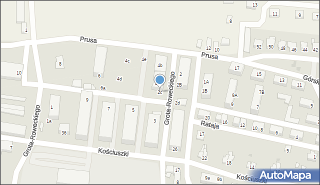 Kożuchów, Grota-Roweckiego Stefana, gen., 2c, mapa Kożuchów