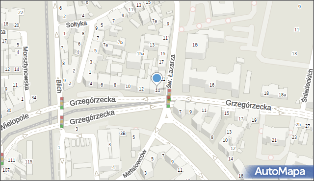 Kraków, Grzegórzecka, 14, mapa Krakowa