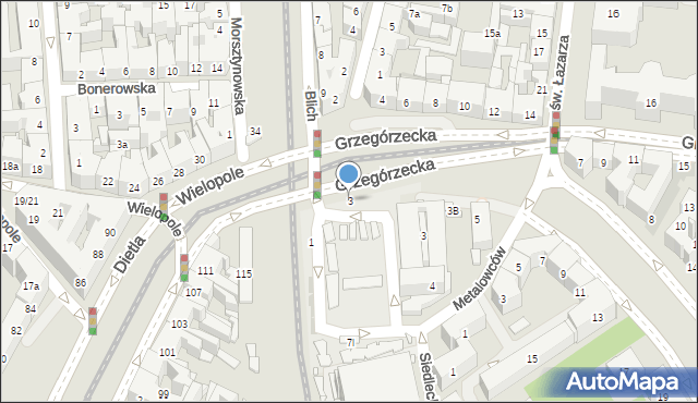 Kraków, Grzegórzecka, 3, mapa Krakowa