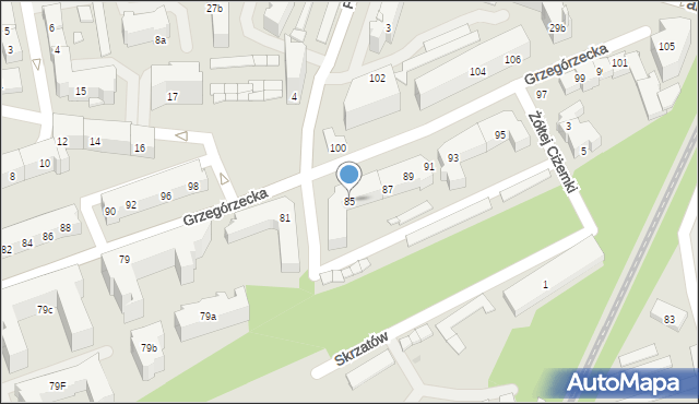 Kraków, Grzegórzecka, 85, mapa Krakowa