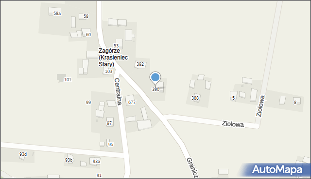 Krasieniec Stary, Graniczna, 390, mapa Krasieniec Stary