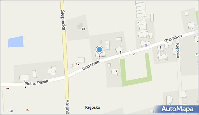 Krępsko, Grzybowa, 1, mapa Krępsko