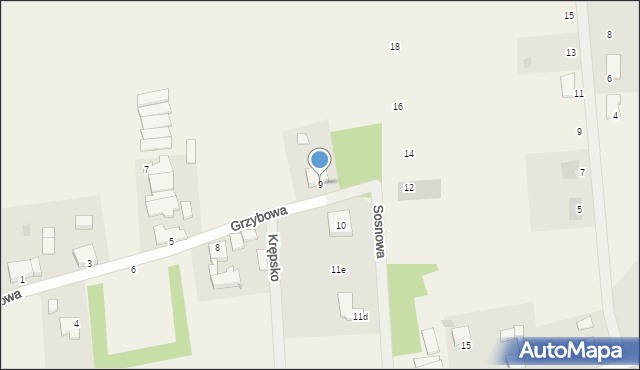Krępsko, Grzybowa, 9, mapa Krępsko