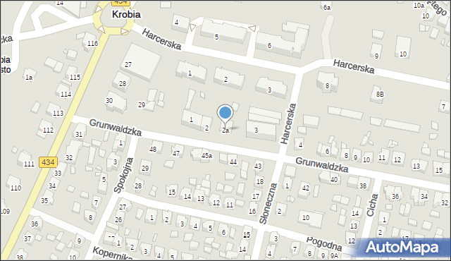 Krobia, Grunwaldzka, 2a, mapa Krobia