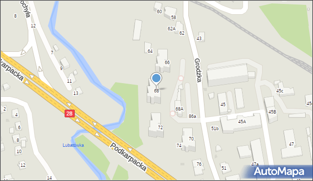 Krosno, Grodzka, 68, mapa Krosna