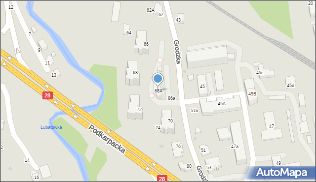 Krosno, Grodzka, 68A, mapa Krosna