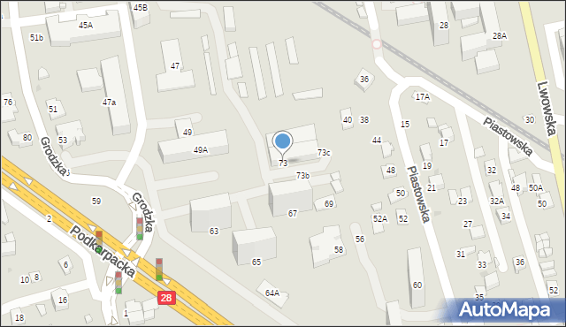 Krosno, Grodzka, 73, mapa Krosna