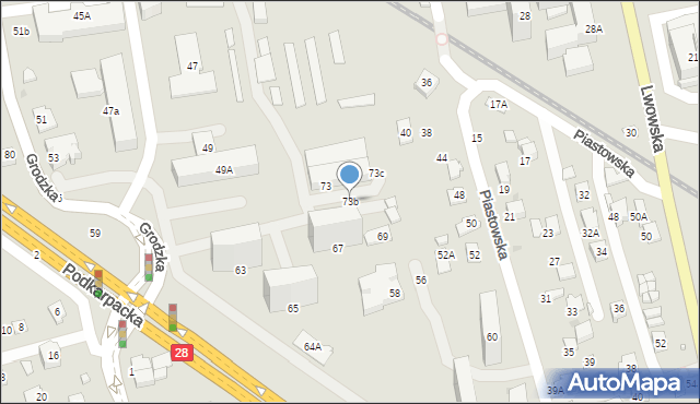 Krosno, Grodzka, 73b, mapa Krosna