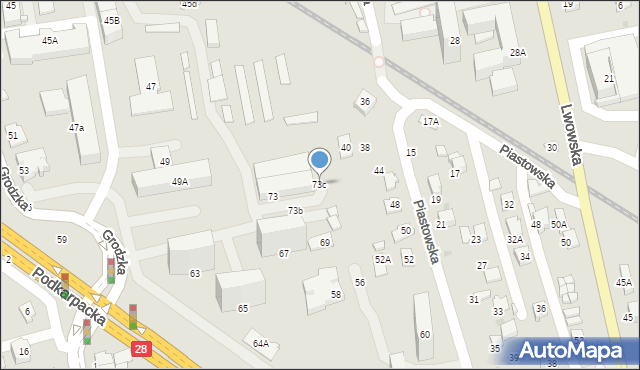 Krosno, Grodzka, 73c, mapa Krosna