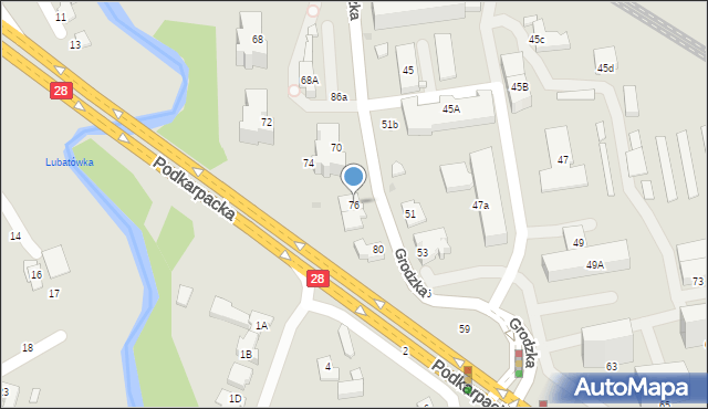 Krosno, Grodzka, 76, mapa Krosna