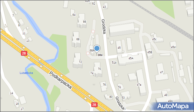 Krosno, Grodzka, 8a, mapa Krosna