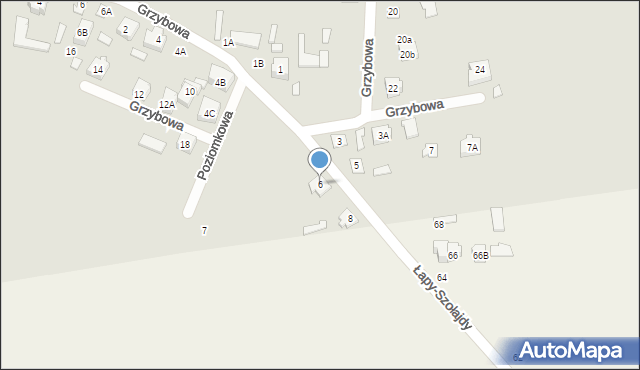 Łapy, Grzybowa, 6, mapa Łapy