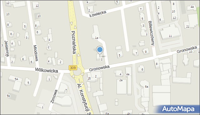 Leszno, Gronowska, 1b, mapa Leszno