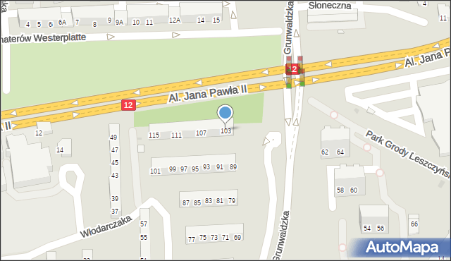 Leszno, Grunwaldzka, 103, mapa Leszno