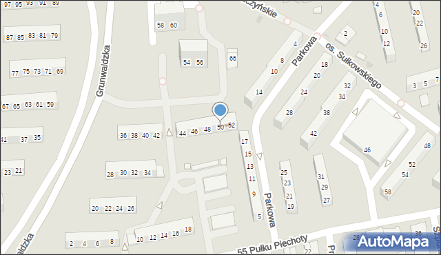 Leszno, Grunwaldzka, 50, mapa Leszno