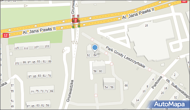 Leszno, Grunwaldzka, 64, mapa Leszno