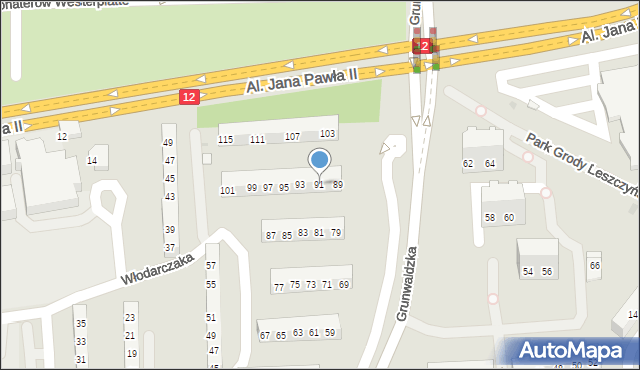 Leszno, Grunwaldzka, 91, mapa Leszno