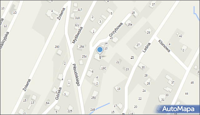 Łodygowice, Grzybowa, 8, mapa Łodygowice