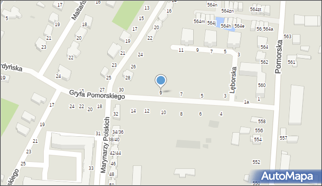 Łódź, Gryfa Pomorskiego, 9, mapa Łodzi