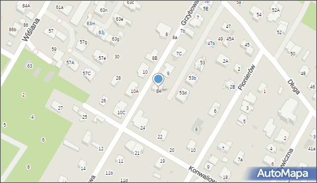 Łomianki, Grzybowa, 9A, mapa Łomianki