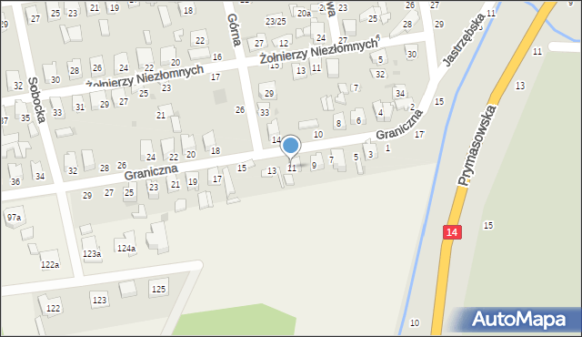 Łowicz, Graniczna, 11, mapa Łowicza