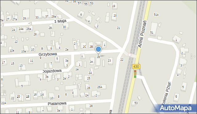 Luboń, Grzybowa, 1b, mapa Luboń