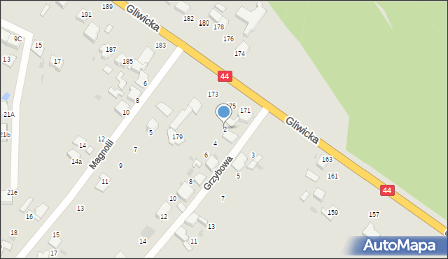 Mikołów, Grzybowa, 2, mapa Mikołów