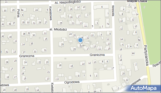 Milejów-Osada, Graniczna, 21, mapa Milejów-Osada