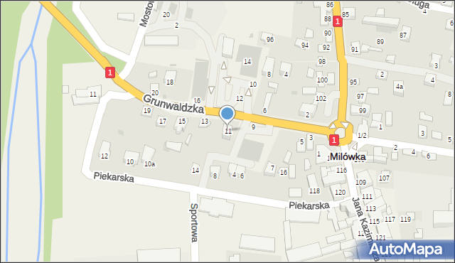 Milówka, Grunwaldzka, 11, mapa Milówka