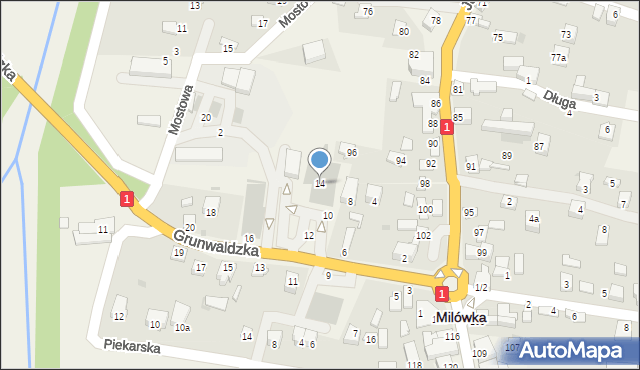 Milówka, Grunwaldzka, 14, mapa Milówka