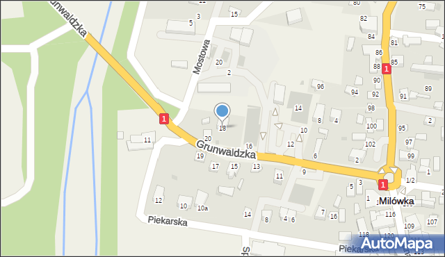 Milówka, Grunwaldzka, 18, mapa Milówka
