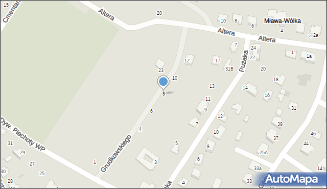 Mława, Grudkowskiego Sergiusza, mjr., 8, mapa Mława