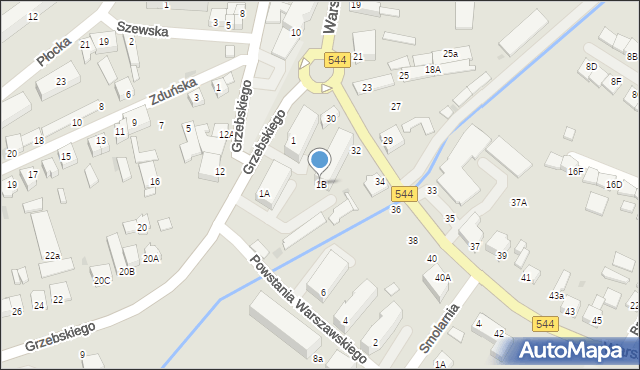 Mława, Grzebskiego, 1B, mapa Mława