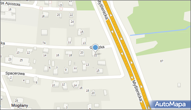 Mogilany, Grodzka, 22, mapa Mogilany