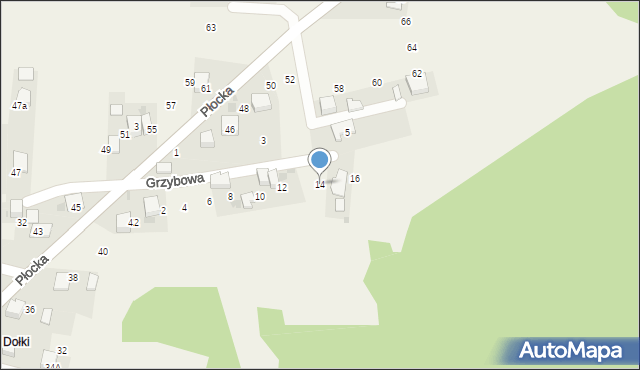 Myślachowice, Grzybowa, 14, mapa Myślachowice