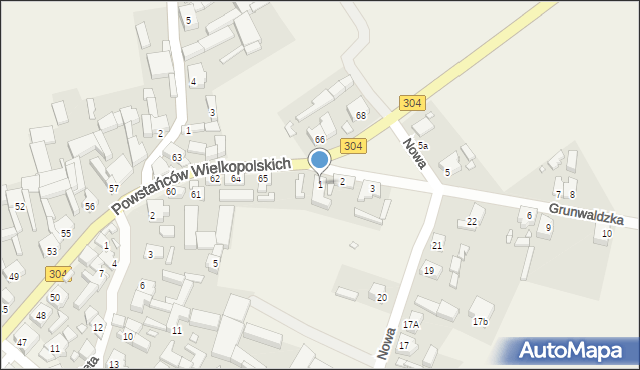 Nowe Kramsko, Grunwaldzka, 1, mapa Nowe Kramsko