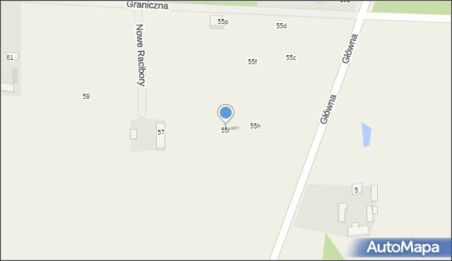 Nowe Racibory, Graniczna, 55l, mapa Nowe Racibory