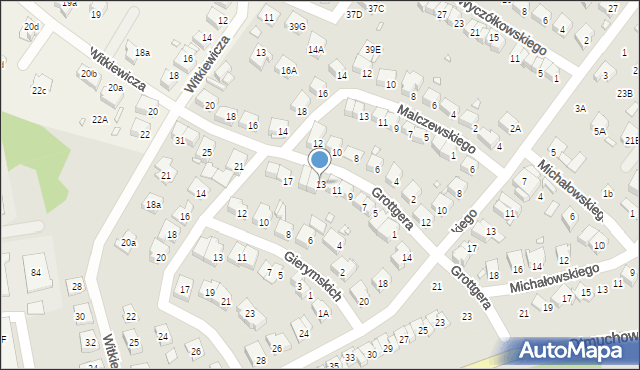 Nysa, Grottgera Artura, 13, mapa Nysy