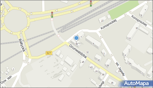 Olsztyn, Grunwaldzka, 34, mapa Olsztyna