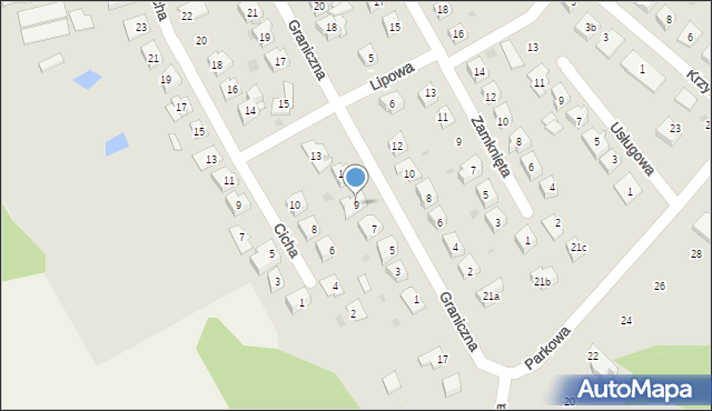 Ostróda, Graniczna, 9, mapa Ostróda