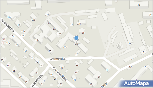 Ostróda, Grunwaldzka, 27a, mapa Ostróda